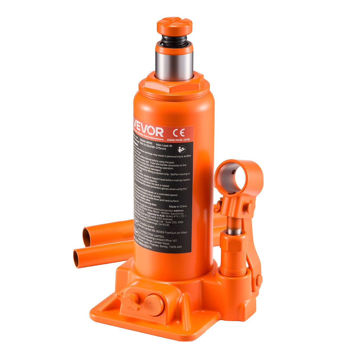Hydraulic bottle jack, 6 t, 195–375 mm, orange