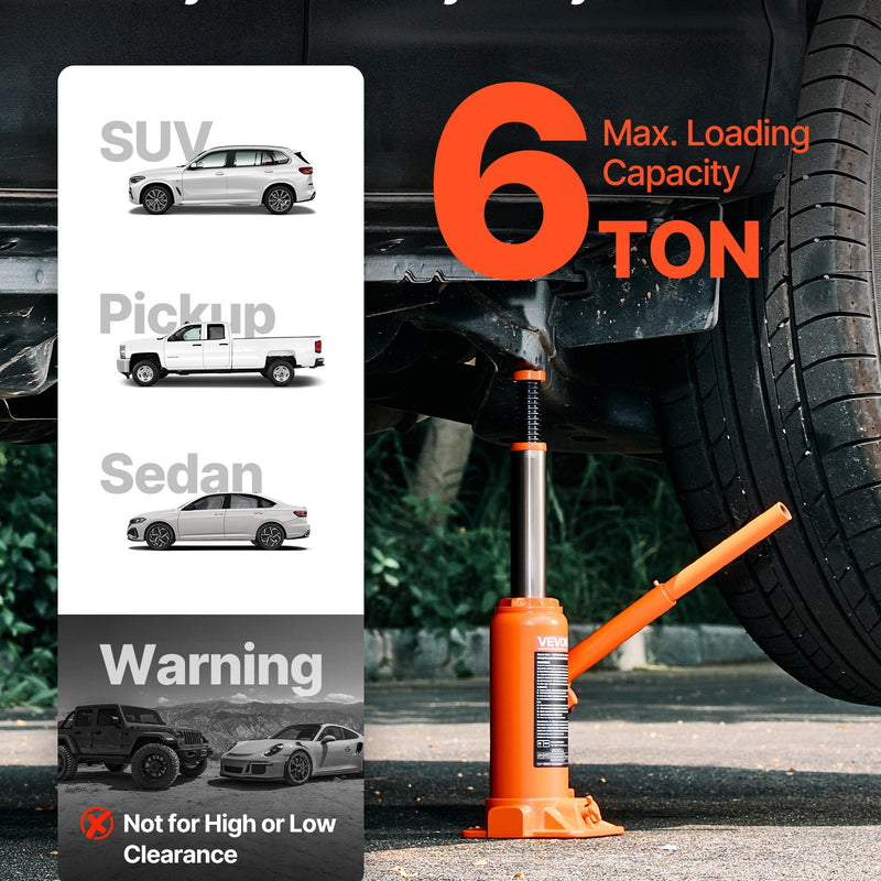 Hidrauliskais pudeļveida domkrats, 6 t, 195-375 mm, oranžs