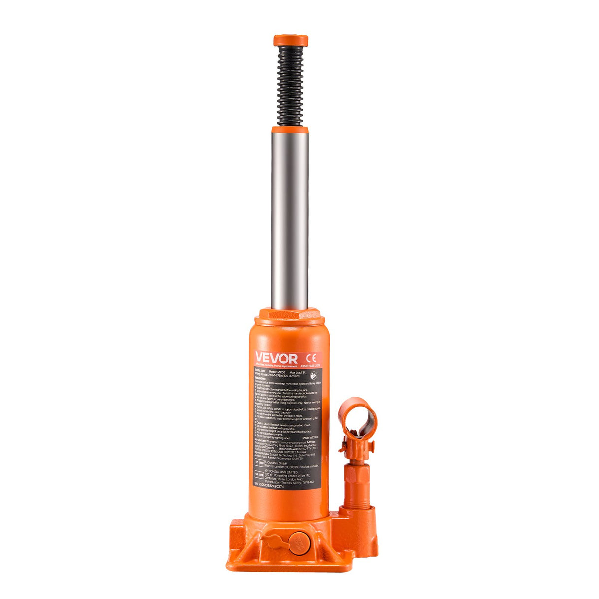 Hydraulic bottle jack, 6 t, 195–375 mm, orange