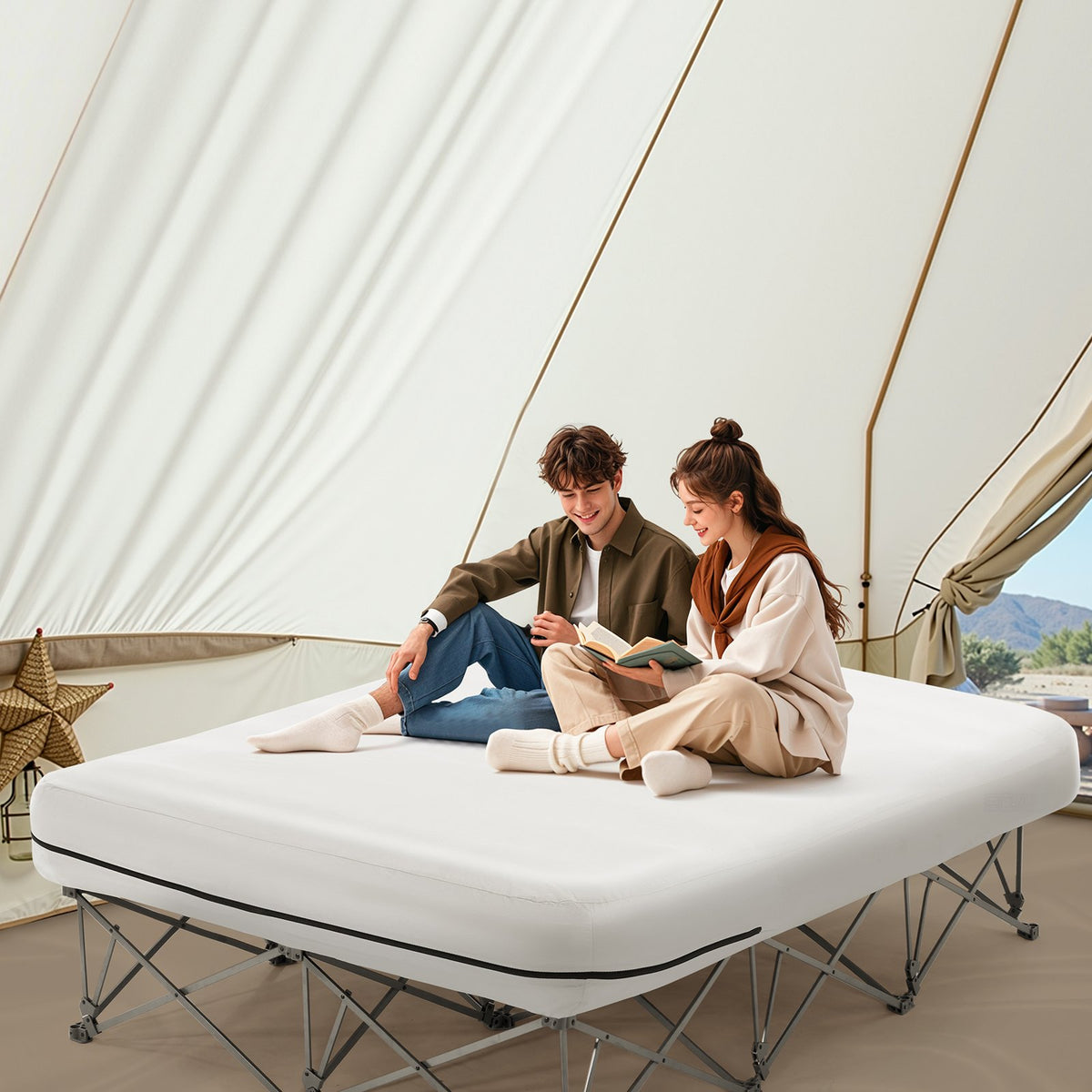 VEVOR Inflatable Air Mattress with Frame and Pump, 2-Person, Camping, Up to 272 kg Load Capacity