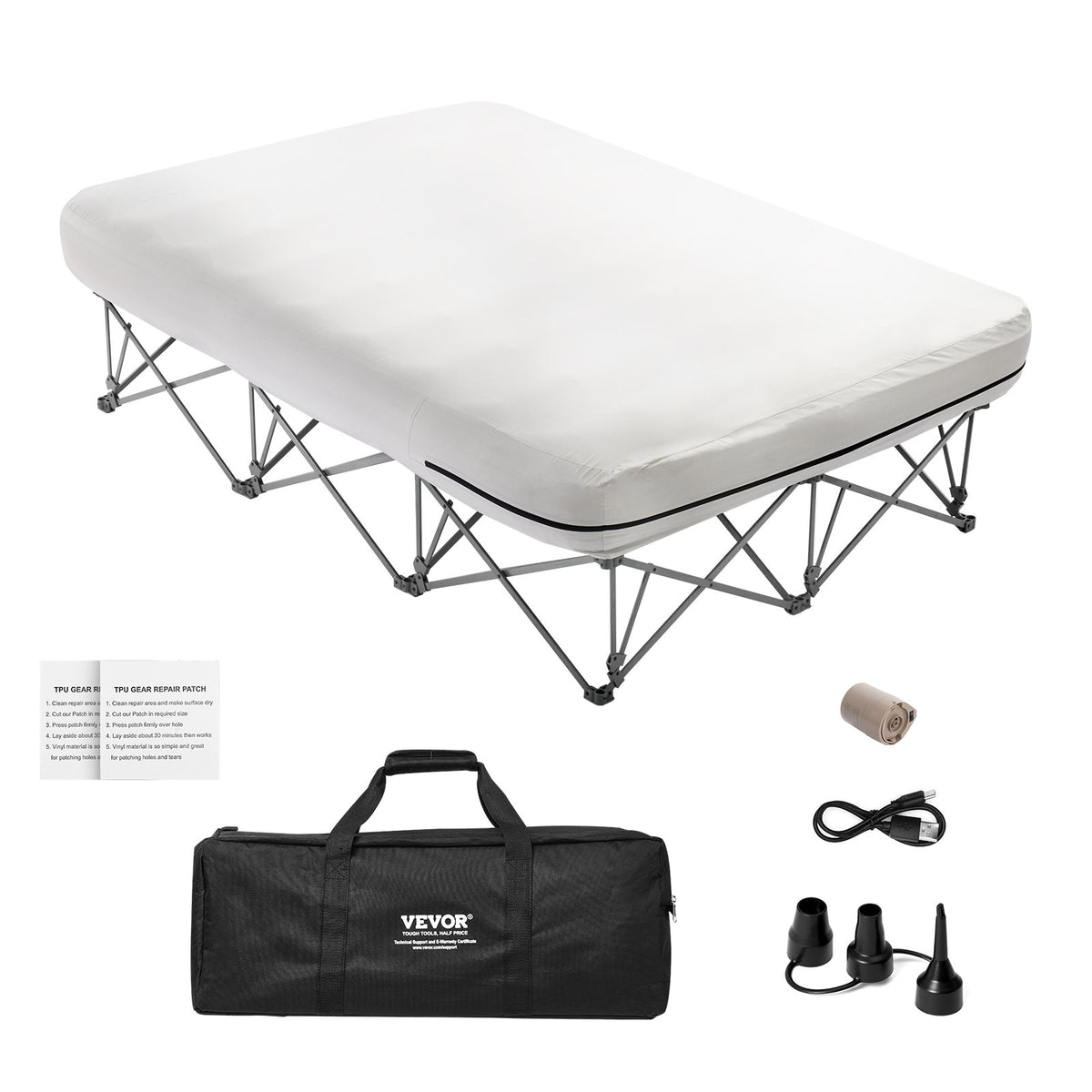 VEVOR Inflatable Air Mattress with Frame and Pump, 2-Person, Camping, Up to 272 kg Load Capacity