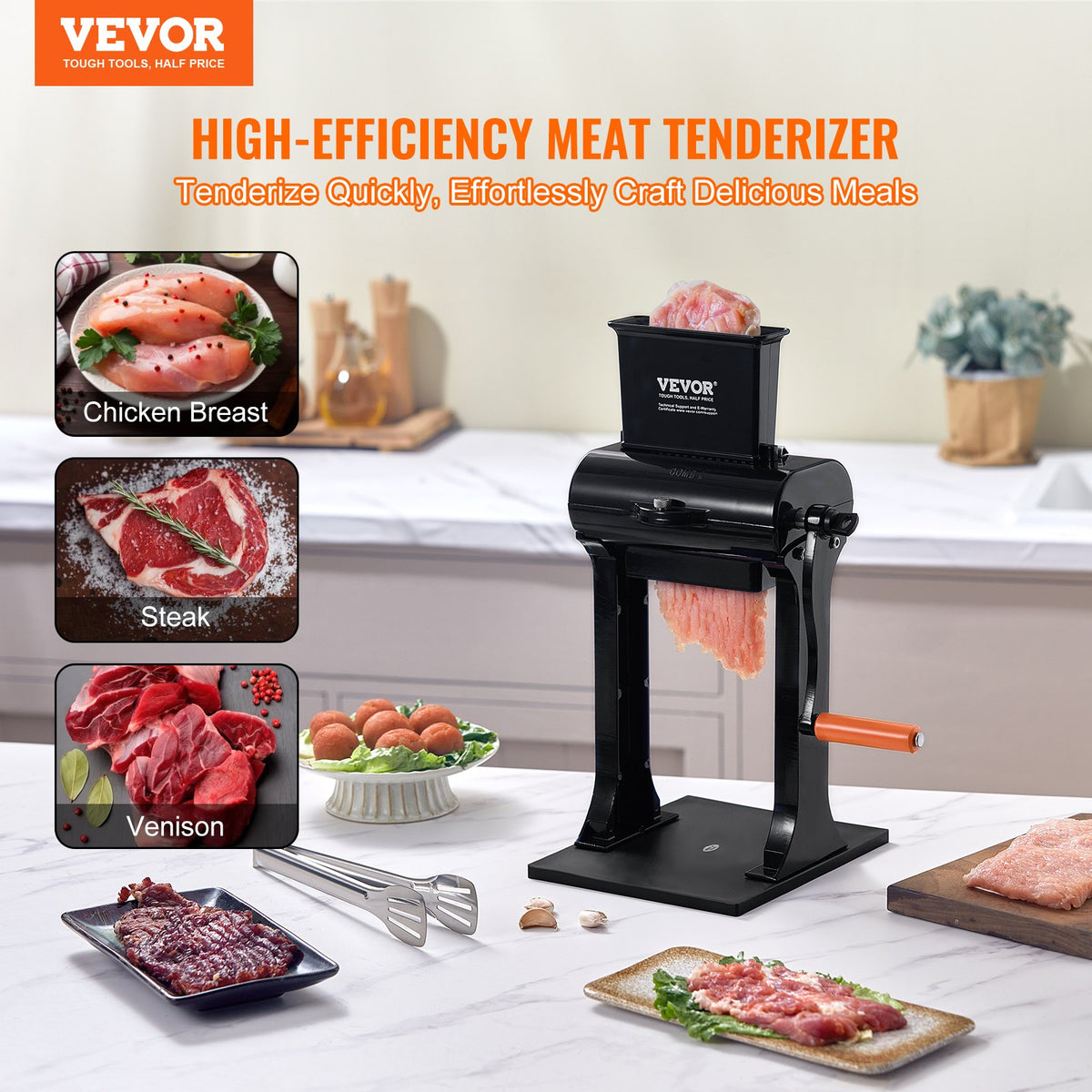 VEVOR Manual Meat Tenderiser, Stainless Steel, 14.7 cm Feed Opening