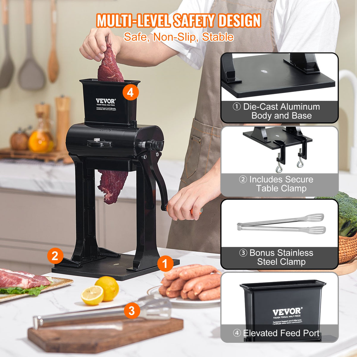 VEVOR Manual Meat Tenderiser, Stainless Steel, 14.7 cm Feed Opening