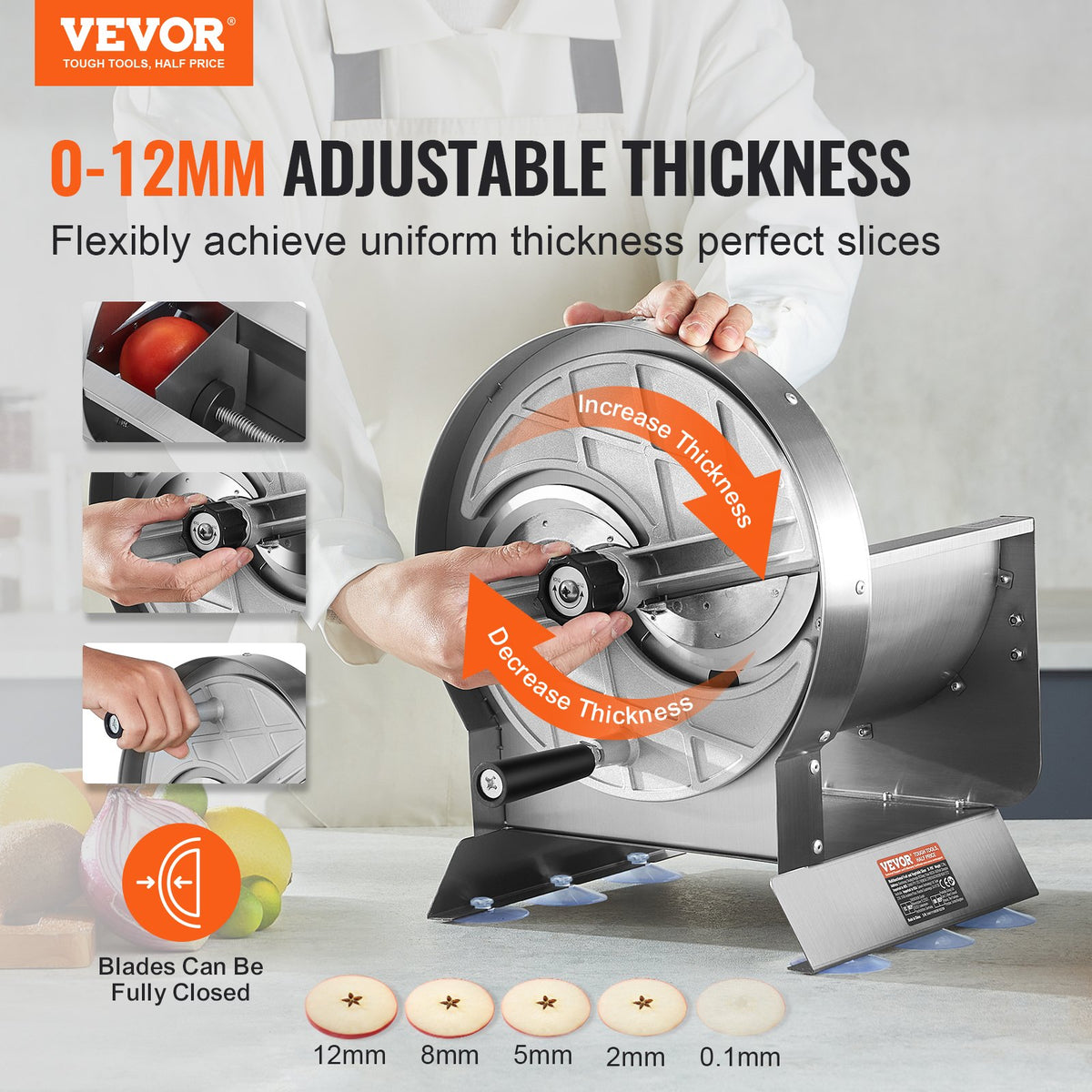 VEVOR Manual Vegetable Slicer 0–12 mm with 2 Spare Blades, Stainless Steel
