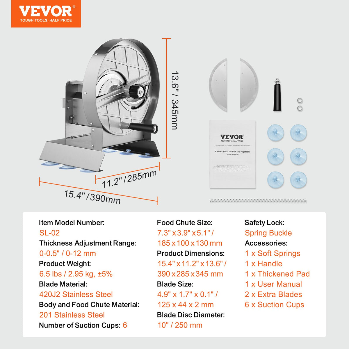 VEVOR Manual Vegetable Slicer 0–12 mm with 2 Spare Blades, Stainless Steel