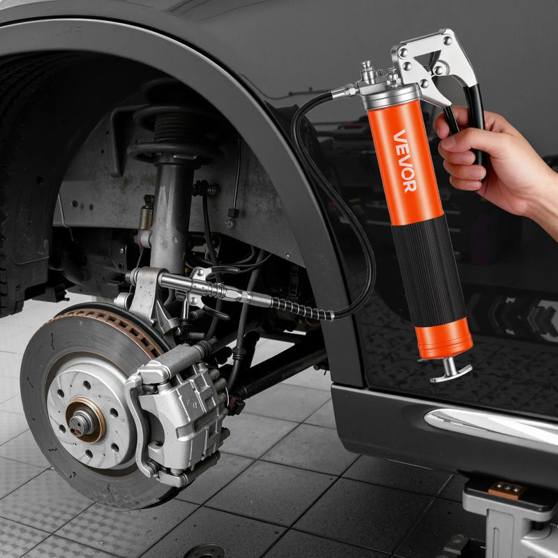 VEVOR smērvielas pistole, 8 000 PSI (≈552 bar), pistoles tipa smērvielas pistoles komplekts ar 0,4 l ietilpību, komplektā 46 cm elastīgā šļūtene, divroku smērzsavienojuma skava, stingra pagarinājuma caurule un smailais uzgalis automobiļu un jūras tehnikai