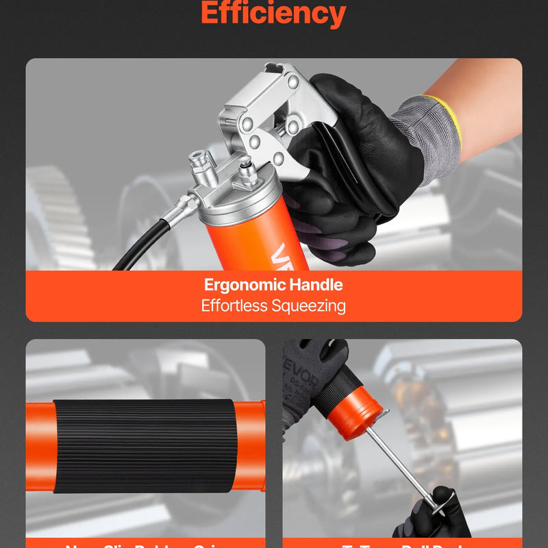 VEVOR smērvielas pistole, 8 000 PSI (≈552 bar) augstspiediena, izturīgs pistoles tipa smērvielas pistoles komplekts ar 0,4 l ietilpību, komplektā 46 cm elastīgā šļūtene, 1 stingra pagarinājuma caurule un 1 smailais uzgalis automobiļu un jūras tehnikai