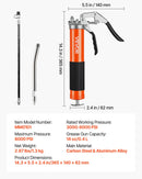 VEVOR smērvielas pistole, 8 000 PSI (≈552 bar) augstspiediena, izturīgs pistoles tipa smērvielas pistoles komplekts ar 0,4 l ietilpību, komplektā 46 cm elastīgā šļūtene, 1 stingra pagarinājuma caurule un 1 smailais uzgalis automobiļu un jūras tehnikai