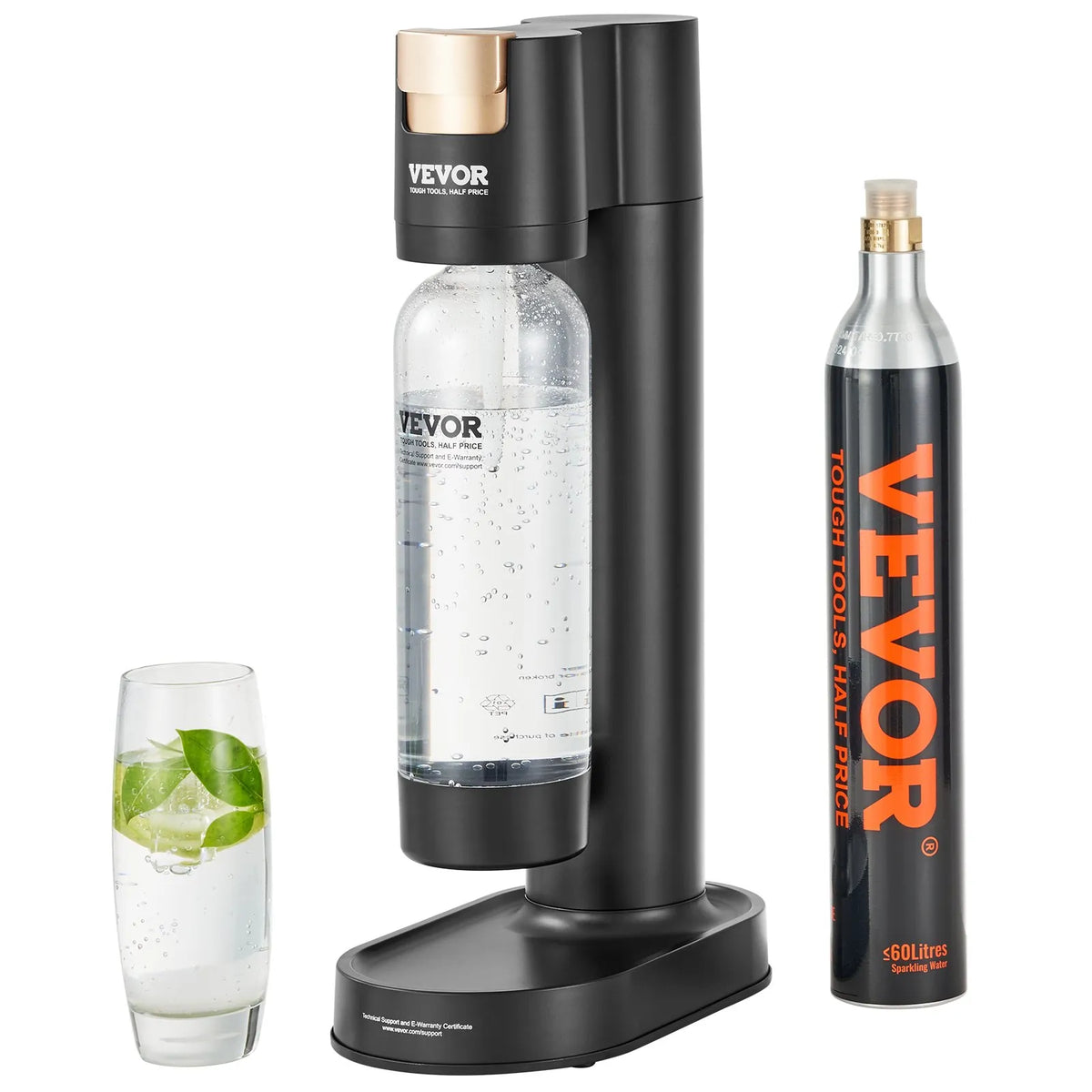 VEVOR Soda Maker with 1 L PET Bottle and CO₂ Cartridge, Compatible with 60 L Threaded Cylinders