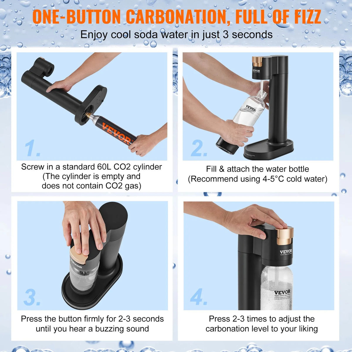 VEVOR Soda Maker with 1 L PET Bottle and CO₂ Cartridge, Compatible with 60 L Threaded Cylinders