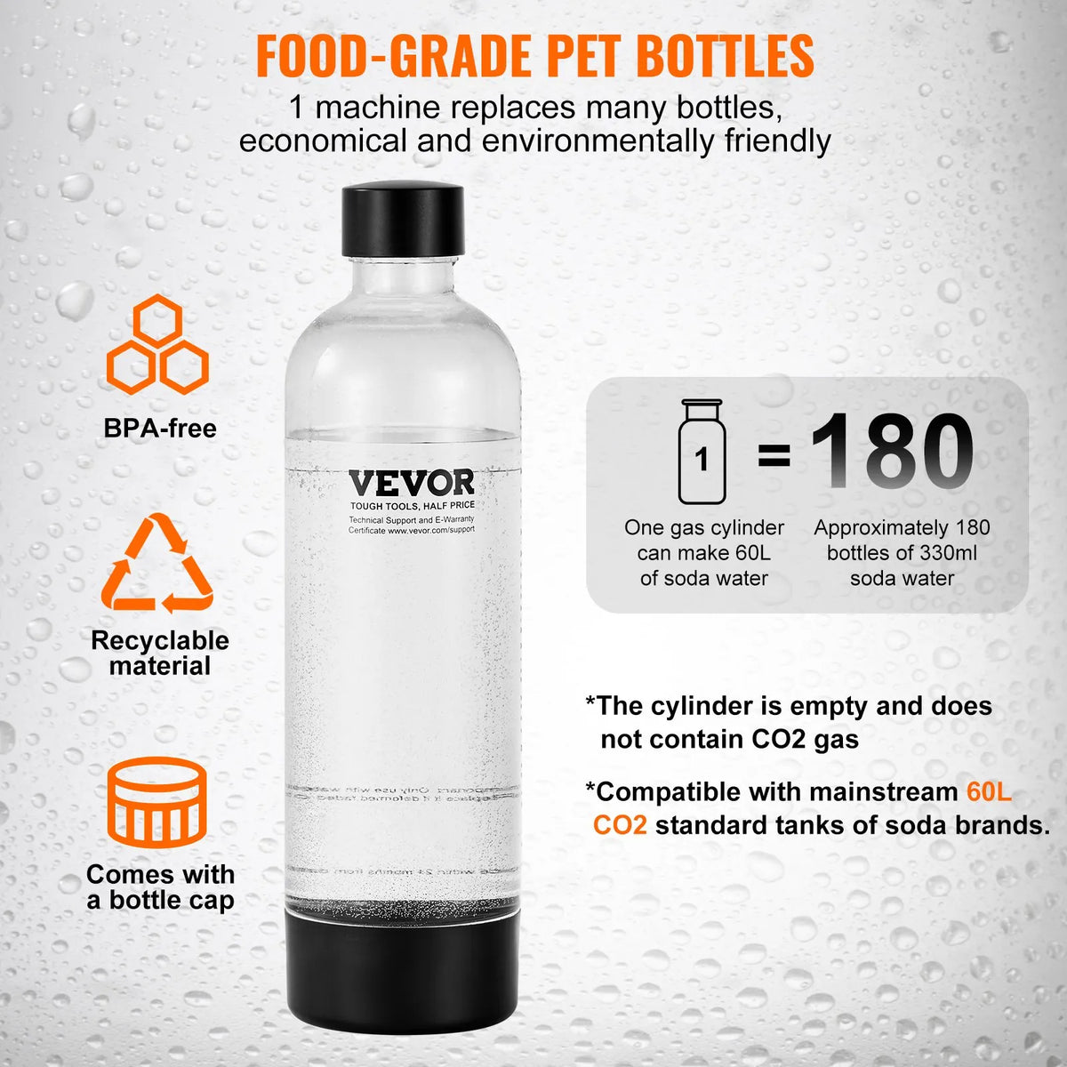 VEVOR Soda Maker with 1 L PET Bottle and CO₂ Cartridge, Compatible with 60 L Threaded Cylinders