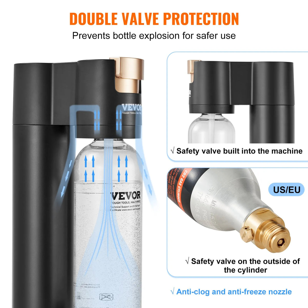 VEVOR Soda Maker with 1 L PET Bottle and CO₂ Cartridge, Compatible with 60 L Threaded Cylinders