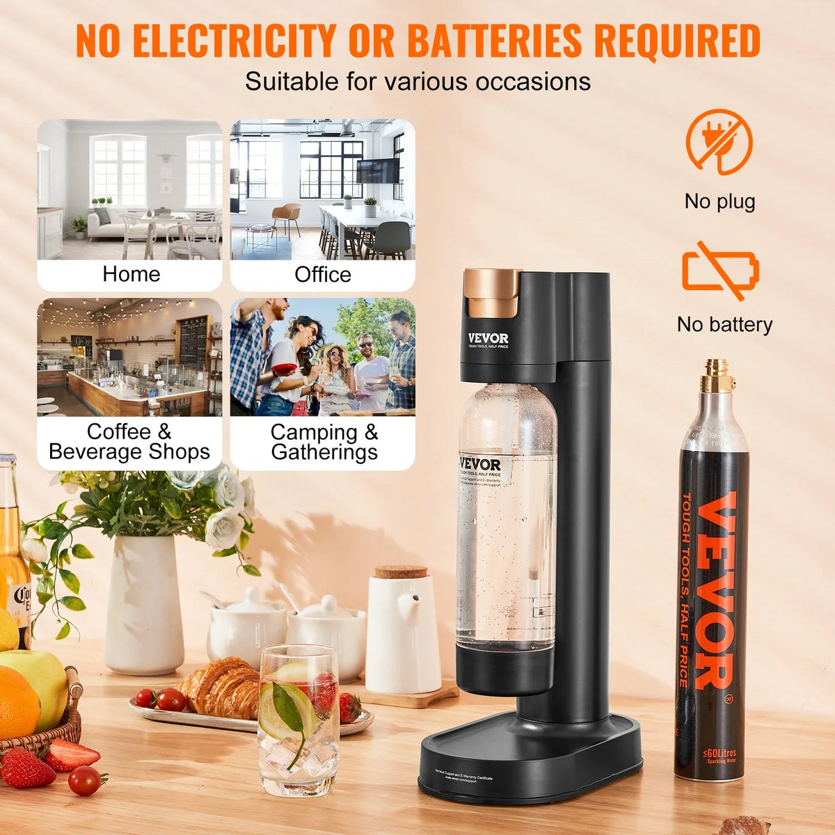 VEVOR Soda Maker with 1 L PET Bottle and CO₂ Cartridge, Compatible with 60 L Threaded Cylinders