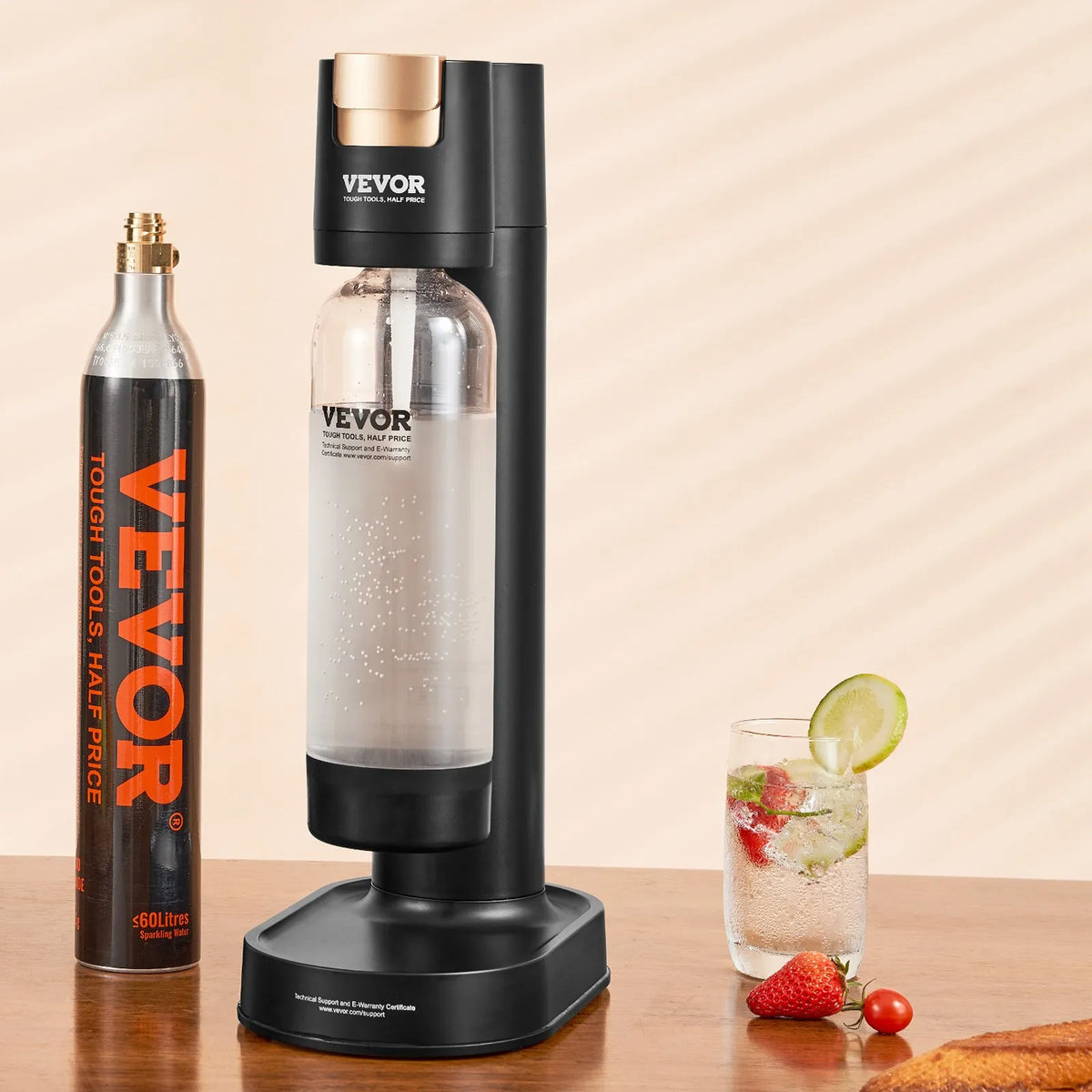 VEVOR Soda Maker with 1 L PET Bottle and CO₂ Cartridge, Compatible with 60 L Threaded Cylinders