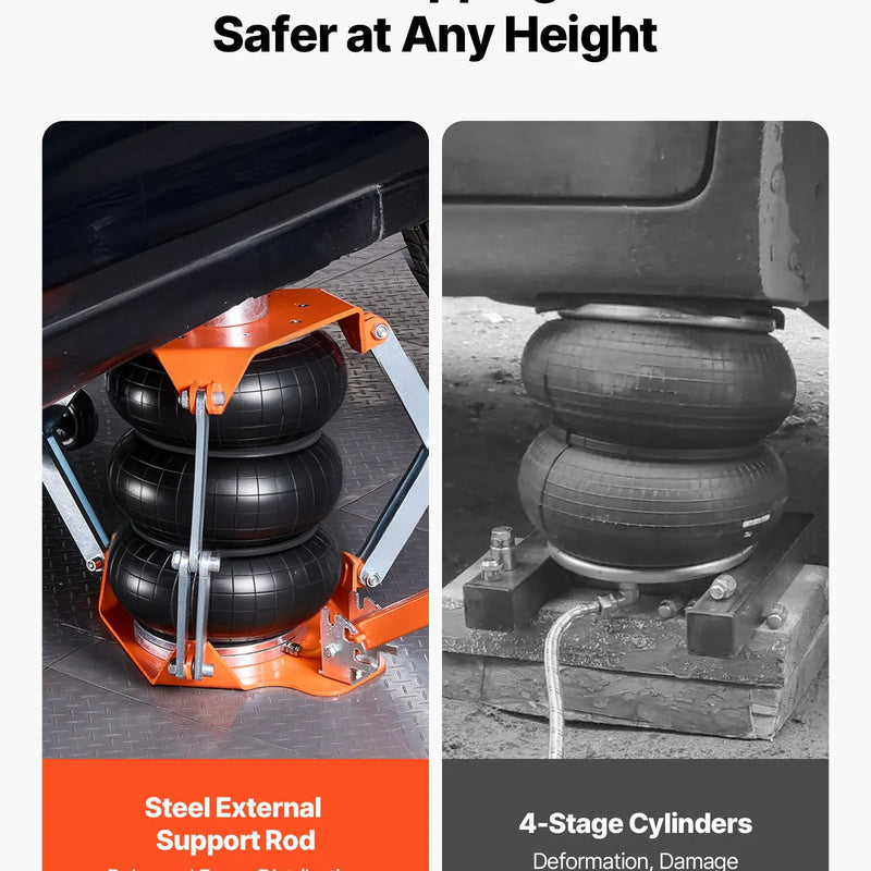 VEVOR pneimatiskais domkrats, 3 t trīskāršs gaisa spilvenu domkrats ar atbalsta stieni, pacelšanas augstums līdz 470 mm ar paaugstinātu kolonnu un regulējamu rokturi, 1–6 s ātra pneimatiskā pacelšana automobiļu, apvidus auto un pikapu remontam