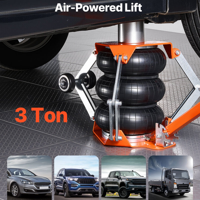 VEVOR pneimatiskais domkrats, 3 t trīskāršs gaisa spilvenu domkrats ar atbalsta stieni, pacelšanas augstums līdz 470 mm ar paaugstinātu kolonnu un regulējamu rokturi, 1–6 s ātra pneimatiskā pacelšana automobiļu, apvidus auto un pikapu remontam