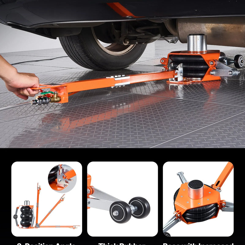 VEVOR pneimatiskais domkrats, 3 t trīskāršs gaisa spilvenu domkrats ar atbalsta stieni, pacelšanas augstums līdz 470 mm ar paaugstinātu kolonnu un regulējamu rokturi, 1–6 s ātra pneimatiskā pacelšana automobiļu, apvidus auto un pikapu remontam