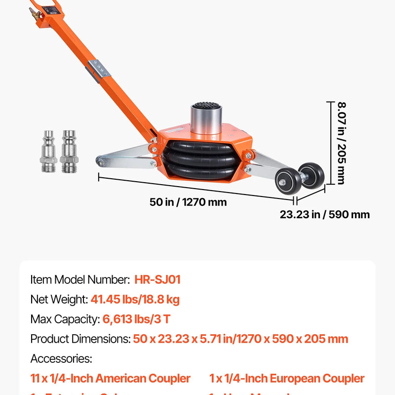 VEVOR pneimatiskais domkrats, 3 t trīskāršs gaisa spilvenu domkrats ar atbalsta stieni, pacelšanas augstums līdz 470 mm ar paaugstinātu kolonnu un regulējamu rokturi, 1–6 s ātra pneimatiskā pacelšana automobiļu, apvidus auto un pikapu remontam