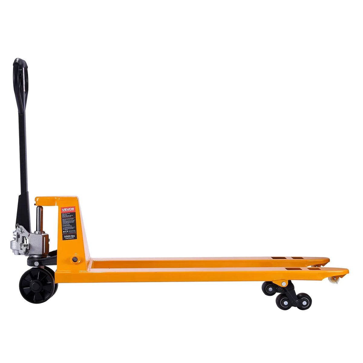 Hand pallet truck, 2.5 t load capacity, with 122 × 68.6 cm forks for material handling, fork lifting height range 85–180 mm, suitable for warehouses, supermarkets and manufacturing
