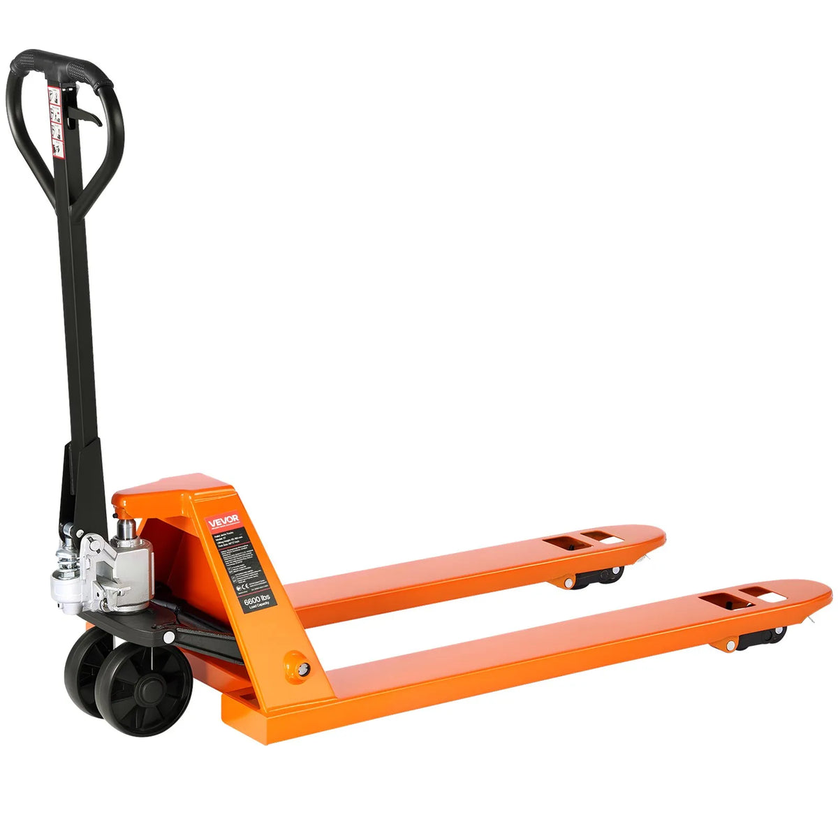 Hand pallet truck, 3 t load capacity, with 122 × 68.6 cm forks for material handling, fork lifting height range 85–180 mm, suitable for warehouses, supermarkets and manufacturing