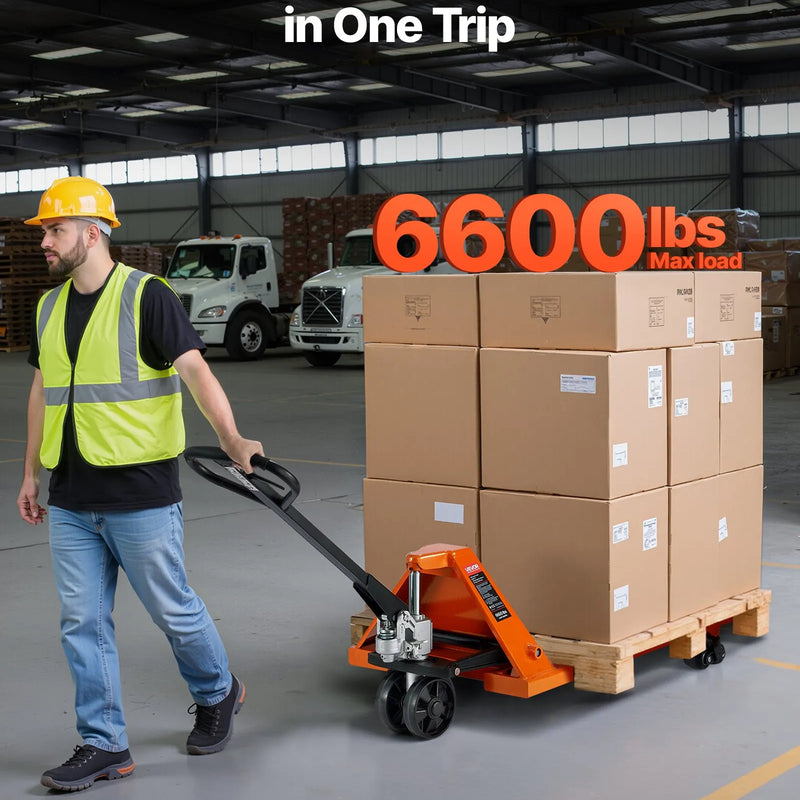 Rokas palešu rati, 3 t kravnesība, ar 122 × 68,6 cm dakšām materiālu pārvietošanai, dakšu pacelšanas augstuma diapazons 85-180 mm, piemēroti noliktavām, lielveikaliem un ražošanai