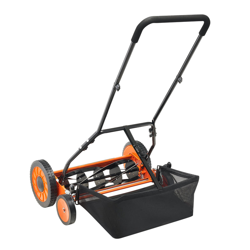 VEVOR manuālais stumjamais ruļļa zāles pļāvējs 45 cm, 5 asmeņi, bez motora, regulējams pļaušanas augstums 35–62 mm, zāles pļāvējs ar zāles savākšanas maisu zālieniem, piebraucamajiem ceļiem un pagalmiem - ZEMLETES.LV