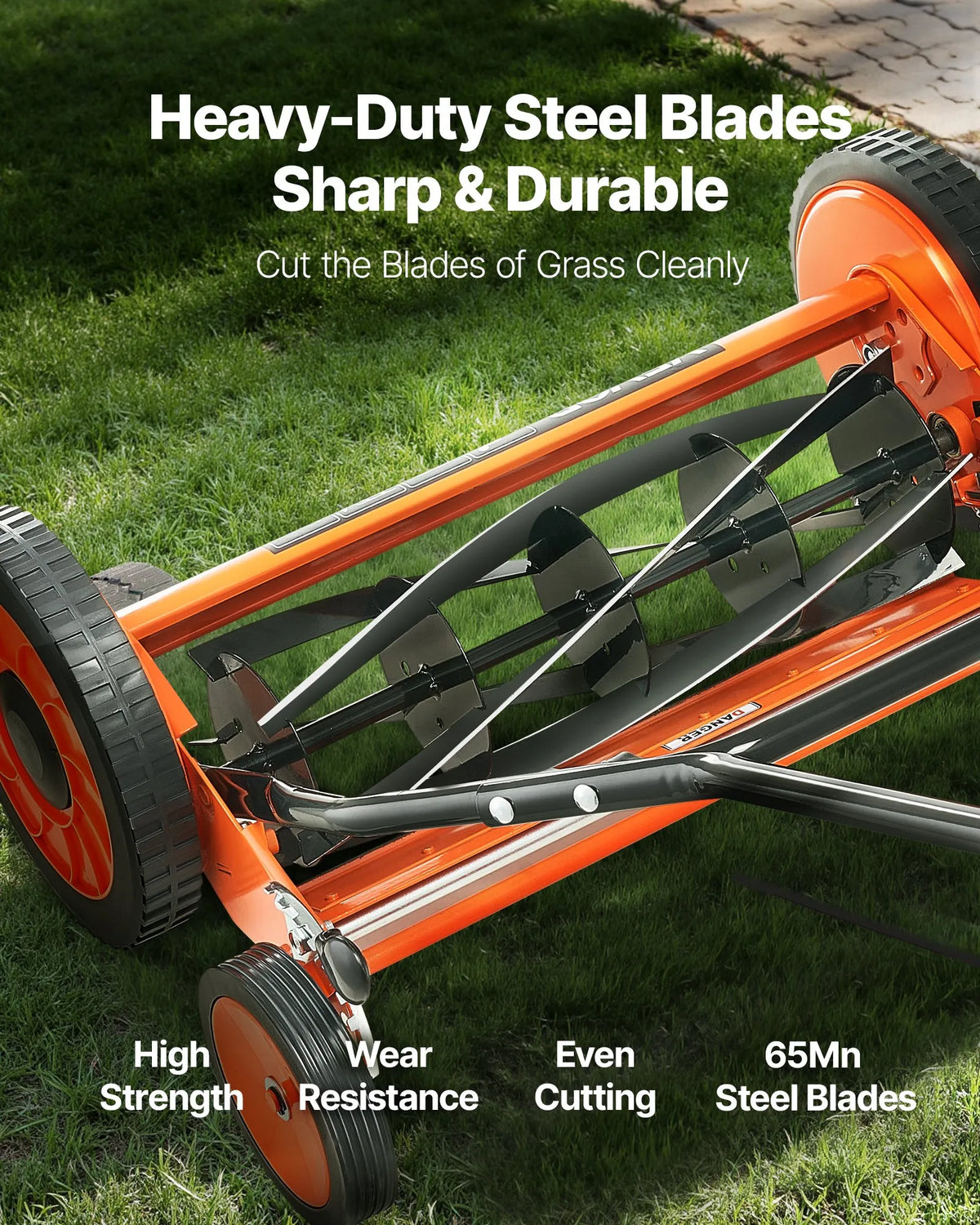 VEVOR manuālais stumjamais ruļļa zāles pļāvējs 45 cm, 5 asmeņi, bez motora, regulējams pļaušanas augstums 35–62 mm, zāles pļāvējs ar zāles savākšanas maisu zālieniem, piebraucamajiem ceļiem un pagalmiem - ZEMLETES.LV