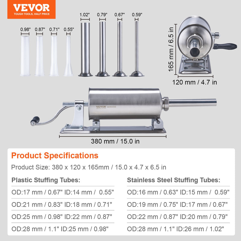 VEVOR Manuālais Desu Pildītājs 2.5 L, Horizontāls, 201 Nerūsējošais Tērauds