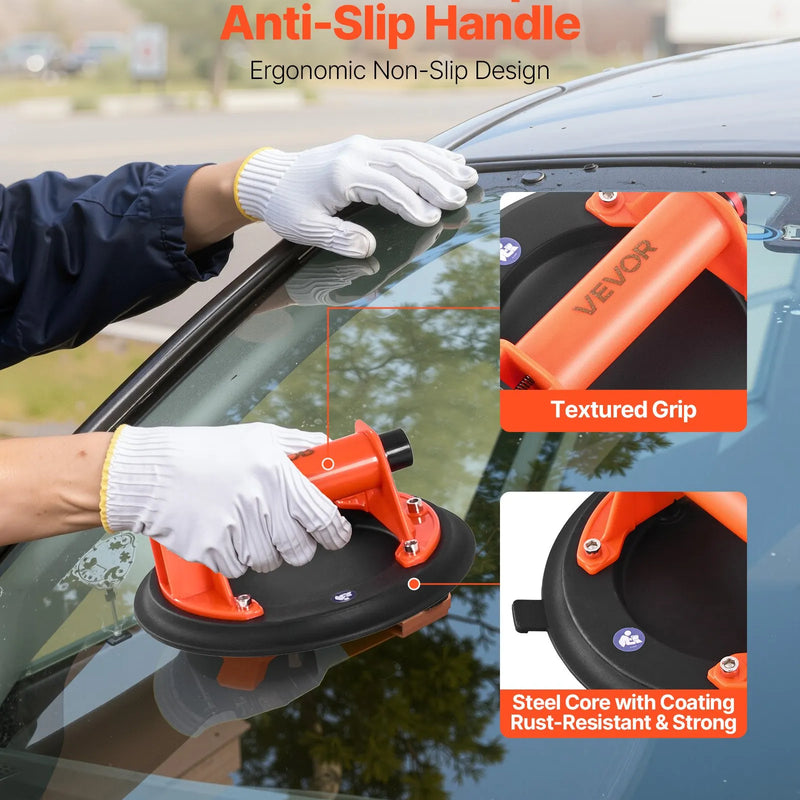 VEVOR vakuuma piesūcekņa pacēlājs, 203 mm, ar ABS rokturi, maksimālā pacelšanas kapacitāte 180 kg, piemērots flīzēm, granītam, ģipškartonam un logiem, komplektā pārvadāšanas soma (1 gab.)