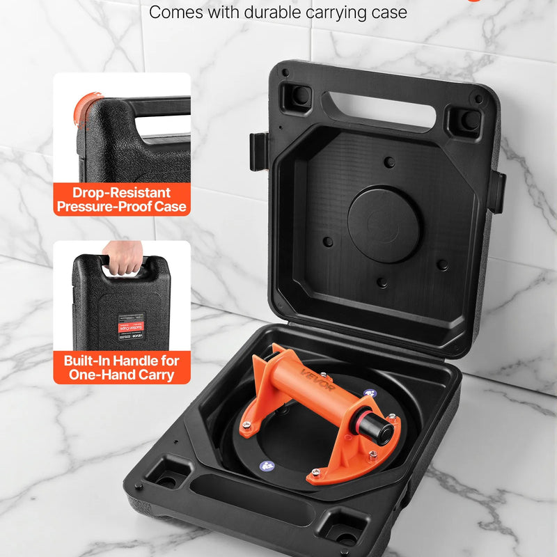 VEVOR vakuuma piesūcekņa pacēlājs, 203 mm, ar ABS rokturi, maksimālā pacelšanas kapacitāte 180 kg, piemērots flīzēm, granītam, ģipškartonam un logiem, komplektā pārvadāšanas soma (1 gab.)