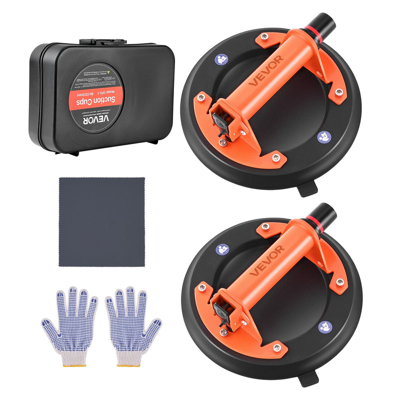 VEVOR vakuuma piesūcekņa pacēlājs, 203 mm, ar metāla rokturi, maksimālā pacelšanas kapacitāte 195 kg, piemērots flīzēm, granītam, ģipškartonam un logiem, komplektā pārvadāšanas soma (2 gab.)