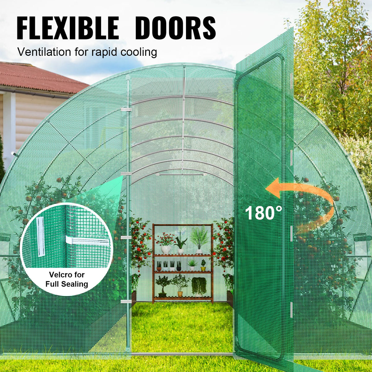 VEVOR pārnēsājama augu siltumnīca 5,90x2,95x2,25 m, galvanizēts rāmis, PE pārklājums, zaļa
