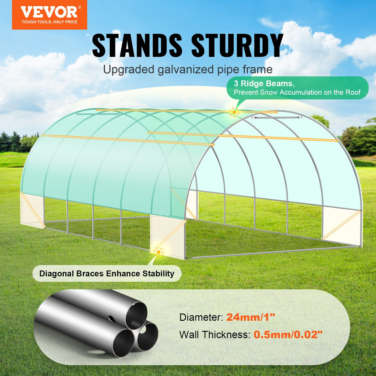VEVOR парнесаяма augu siltumnīca 5,89x2,95x1,98 м, оцинкованная рама, PE парклажумс, зала 