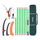 Manuālais teleskopiskais zaru zāģis ar šķērēm 118-809 cm, ar asmeni no 65Mn tērauda, vieglu stiklašķiedras kātu, paredzēts augstu zaru, palmu un krūmu apgriešanai