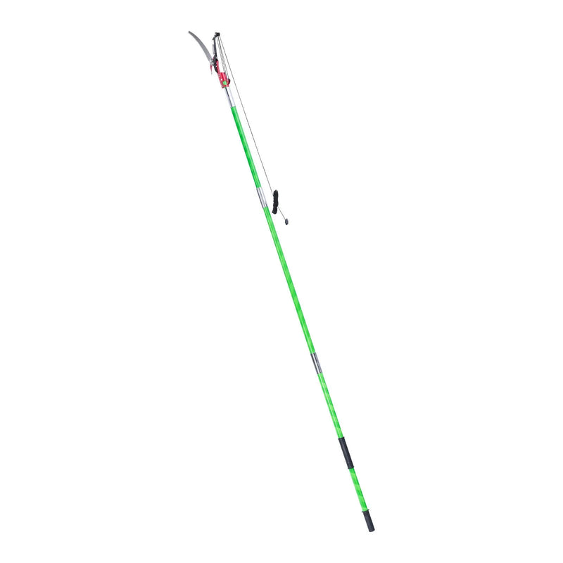 Manuālais teleskopiskais zaru zāģis ar šķērēm 118–809 cm, ar asmeni no 65Mn tērauda, vieglu stiklašķiedras kātu, paredzēts augstu zaru, palmu un krūmu apgriešanai