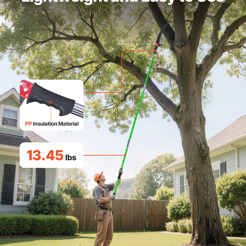 Manuālais teleskopiskais zaru zāģis 118-809 cm, ar asmeni no 65Mn tērauda, vieglu stiklašķiedras kātu un dubulto āķveida zāģa asmeni, paredzēts augstu zaru, palmu un krūmu apgriešanai