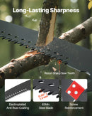 Manuālais teleskopiskais zaru zāģis 118-809 cm, ar asmeni no 65Mn tērauda, vieglu stiklašķiedras kātu un dubulto āķveida zāģa asmeni, paredzēts augstu zaru, palmu un krūmu apgriešanai