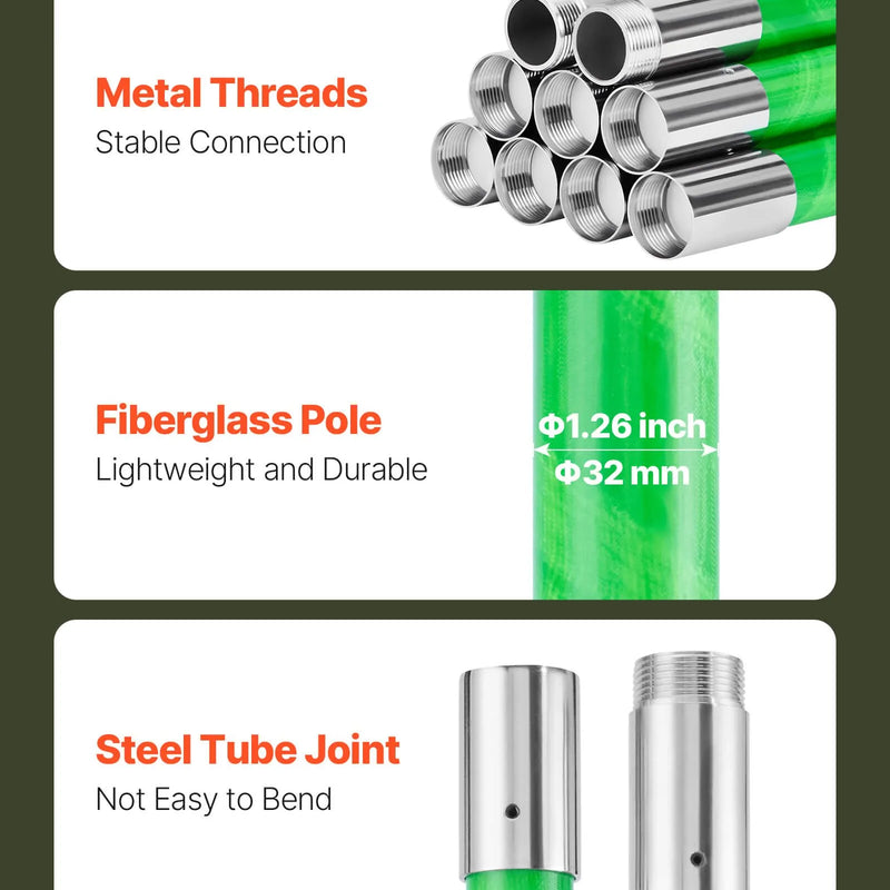 Manuālais teleskopiskais zaru zāģis 118-809 cm, ar asmeni no 65Mn tērauda, vieglu stiklašķiedras kātu un dubulto āķveida zāģa asmeni, paredzēts augstu zaru, palmu un krūmu apgriešanai