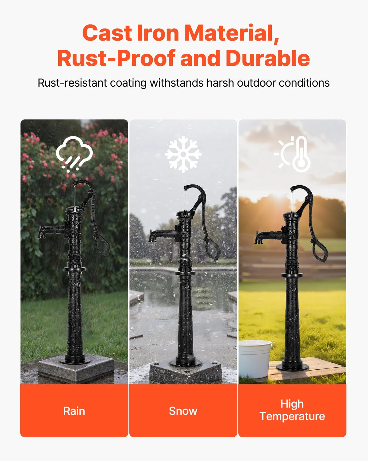 VEVOR Antique Cast Iron Hand Well Water Pump with Elevated Base, Maximum Pumping Height 6 m, 32 mm NPT Connection, Easy Installation, Suitable for Garden, Pond, Yard and Farm, Black