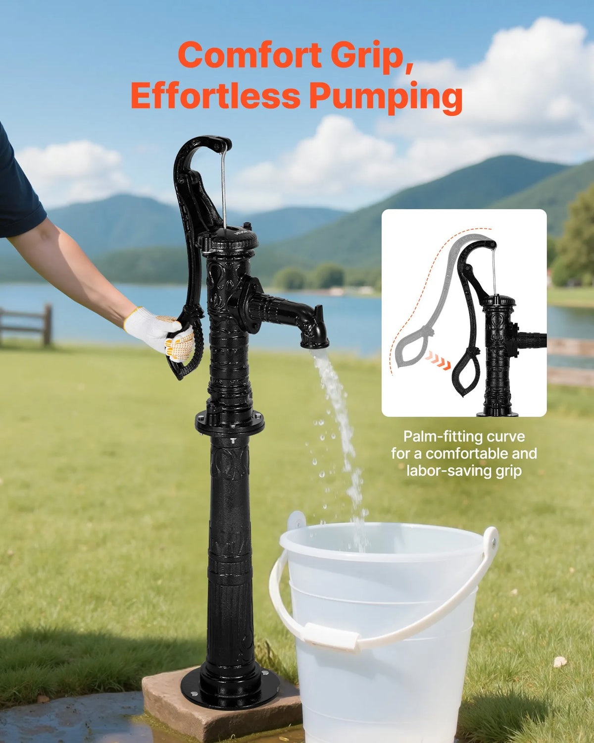 VEVOR Antique Cast Iron Hand Well Water Pump with Elevated Base, Maximum Pumping Height 6 m, 32 mm NPT Connection, Easy Installation, Suitable for Garden, Pond, Yard and Farm, Black