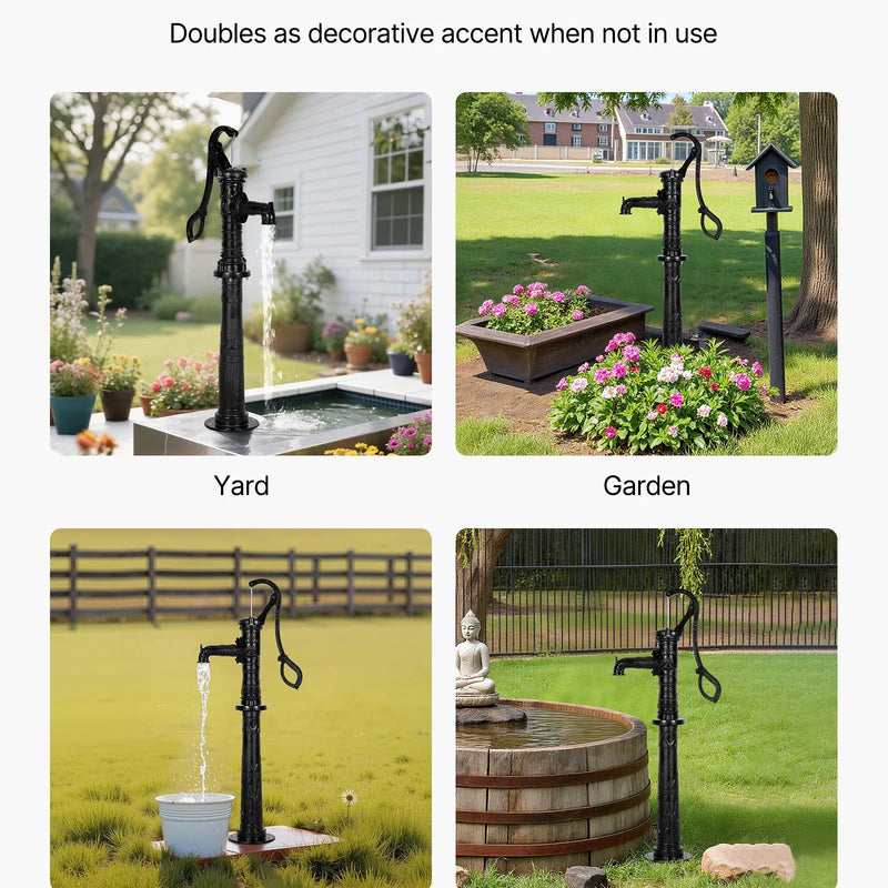 VEVOR antīks rokas akas ūdens sūknis no čuguna ar paaugstinošu pamatni, maksimālais sūknēšanas augstums 6 m, NPT 32 mm pieslēgums, vienkārša uzstādīšana, piemērots dārzam, dīķim, pagalmam un saimniecībai, melns