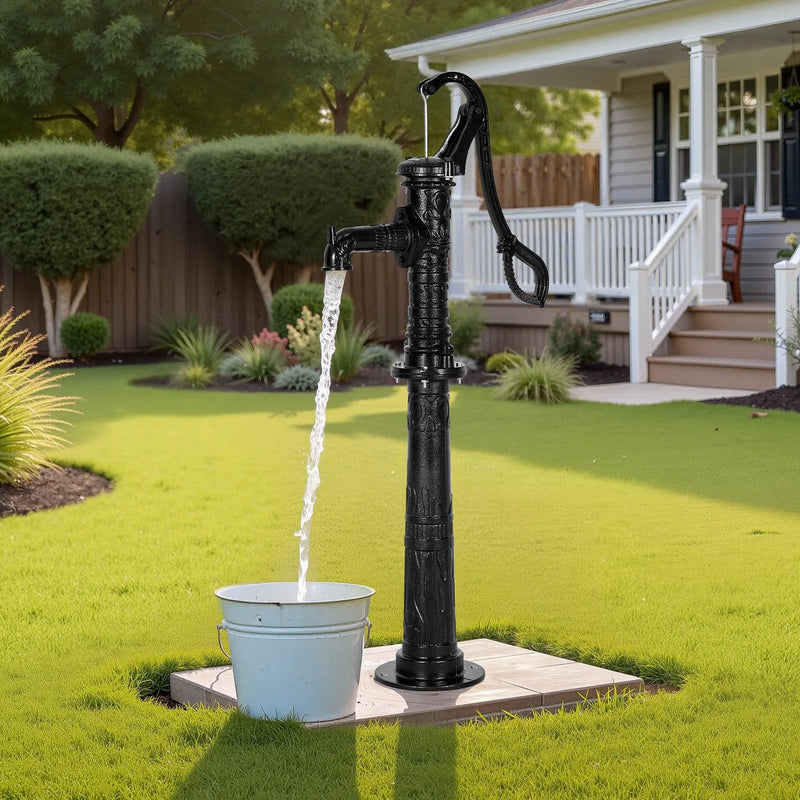 VEVOR antīks rokas akas ūdens sūknis no čuguna ar paaugstinošu pamatni, maksimālais sūknēšanas augstums 6 m, NPT 32 mm pieslēgums, vienkārša uzstādīšana, piemērots dārzam, dīķim, pagalmam un saimniecībai, melns