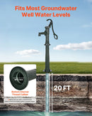 VEVOR antīks rokas akas ūdens sūknis no čuguna ar paaugstinošu pamatni, maksimālais sūknēšanas augstums 6 m, NPT 32 mm pieslēgums, vienkārša uzstādīšana, piemērots dārzam, dīķim, pagalmam un saimniecībai, zaļš