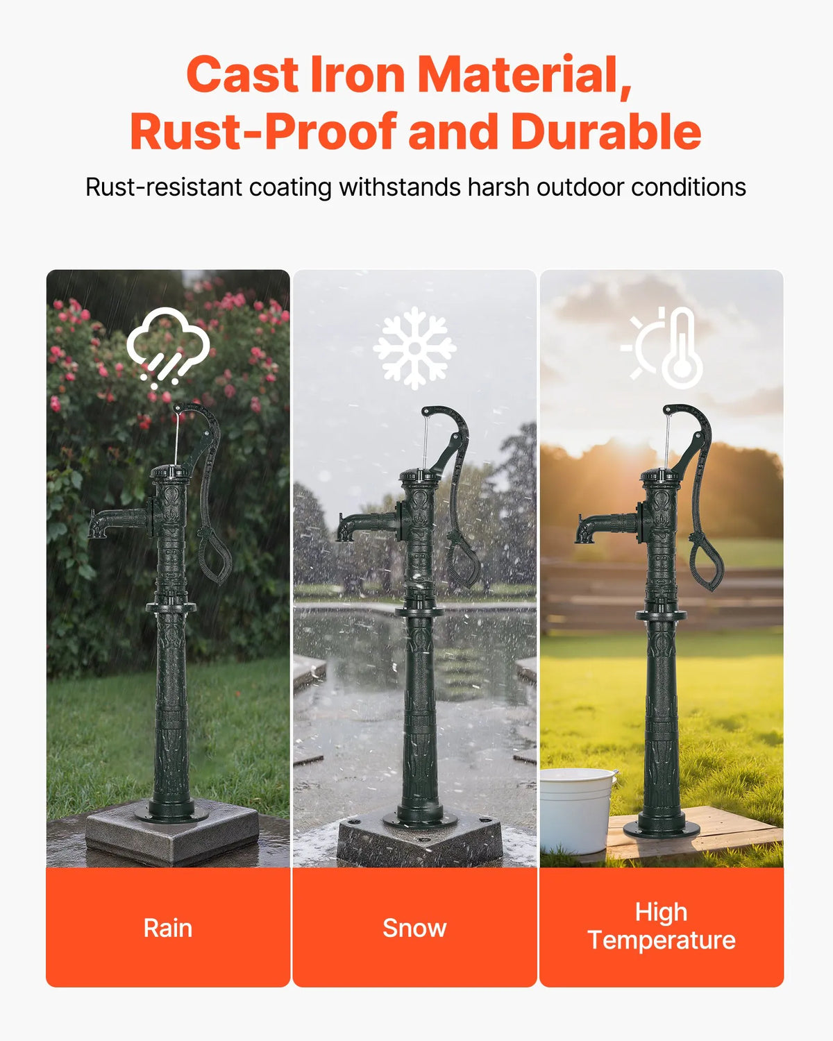 VEVOR Antique Cast Iron Hand Well Water Pump with Elevated Base, Maximum Pumping Height 6 m, 32 mm NPT Connection, Easy Installation, Suitable for Garden, Pond, Yard and Farm, Green