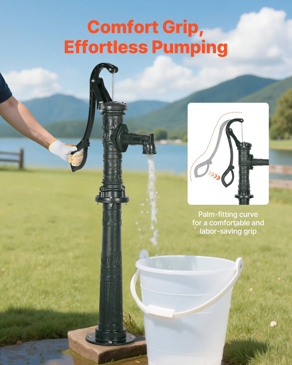 VEVOR Antique Cast Iron Hand Well Water Pump with Elevated Base, Maximum Pumping Height 6 m, 32 mm NPT Connection, Easy Installation, Suitable for Garden, Pond, Yard and Farm, Green
