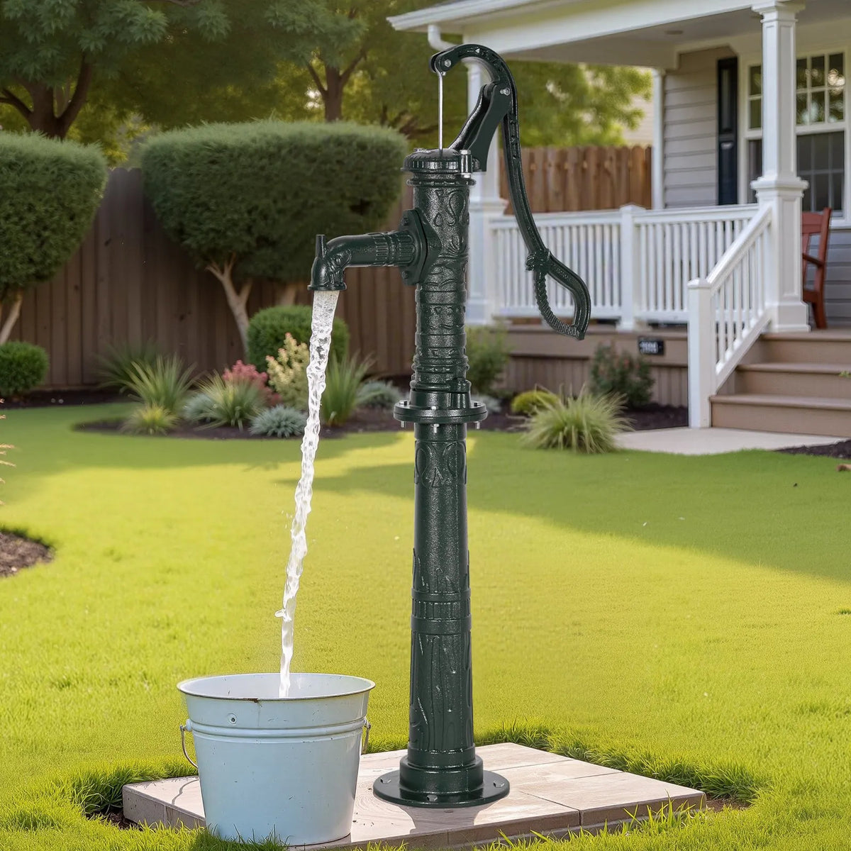 VEVOR Antique Cast Iron Hand Well Water Pump with Elevated Base, Maximum Pumping Height 6 m, 32 mm NPT Connection, Easy Installation, Suitable for Garden, Pond, Yard and Farm, Green