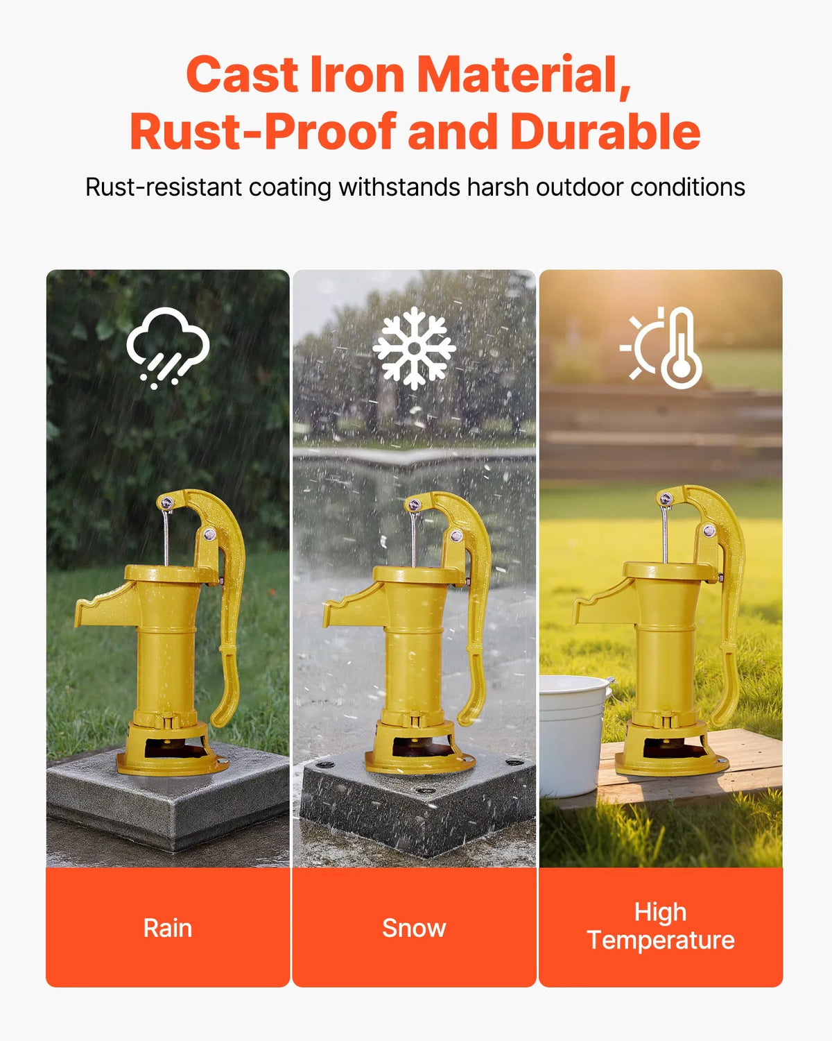 VEVOR Antique Cast Iron Hand Well Water Pump with Manual Operation, Maximum Pumping Height 7.6 m, 32 mm NPT Connection, Easy Installation, Suitable for Garden, Pond, Yard and Farm, Yellow