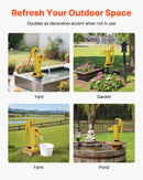 VEVOR antīks rokas akas ūdens sūknis no čuguna ar manuālu darbību, maksimālais sūknēšanas augstums 7,6 m, NPT 32 mm pieslēgums, vienkārša uzstādīšana, piemērots dārzam, dīķim, pagalmam un saimniecībai, dzeltens