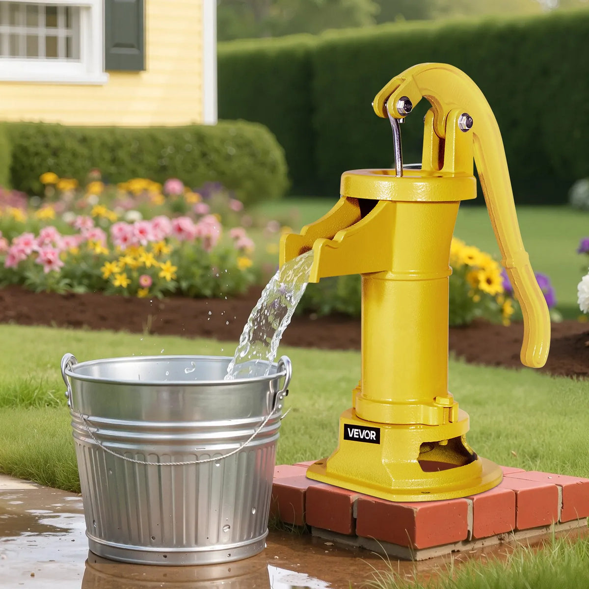 VEVOR Antique Cast Iron Hand Well Water Pump with Manual Operation, Maximum Pumping Height 7.6 m, 32 mm NPT Connection, Easy Installation, Suitable for Garden, Pond, Yard and Farm, Yellow