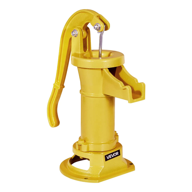VEVOR antīks rokas akas ūdens sūknis no čuguna ar manuālu darbību, maksimālais sūknēšanas augstums 7,6 m, NPT 32 mm pieslēgums, vienkārša uzstādīšana, piemērots dārzam, dīķim, pagalmam un saimniecībai, dzeltens